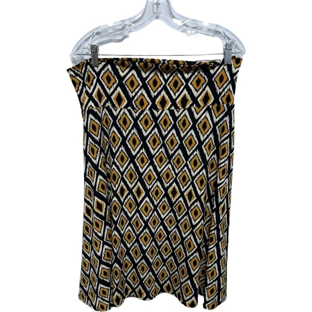 Black Yellow Diamond Geometric A-Line Skirt Size XL Stretch Whimiscal LulaRoe